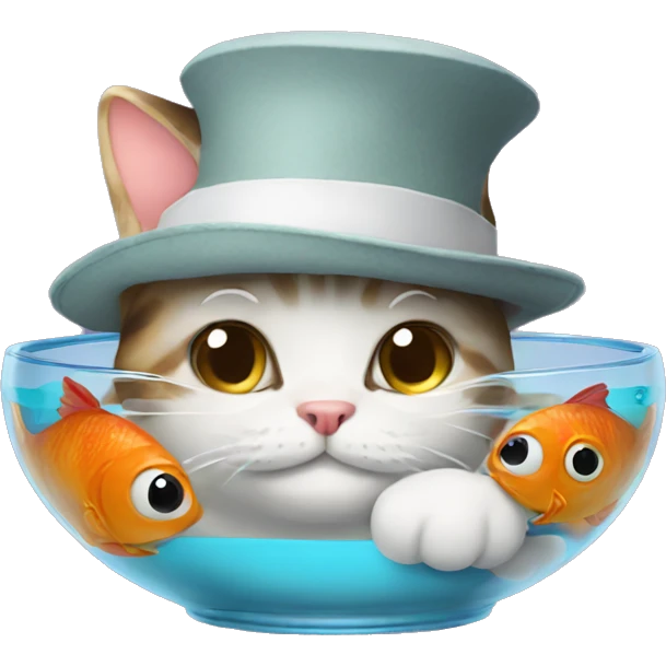 stupid cat with hat and fish in a bowl emoji