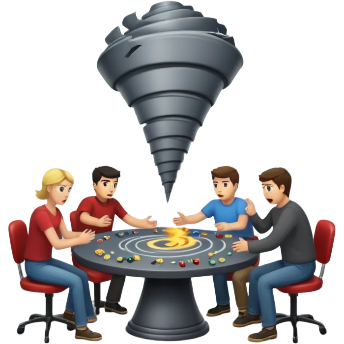 tornado carrying people at a game table emoji