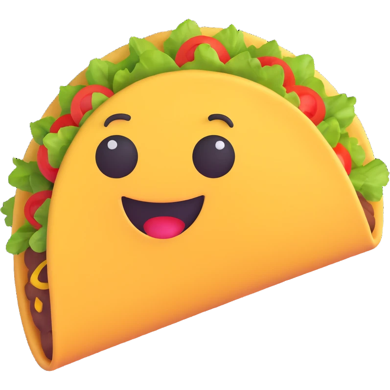 Make the taco much bigger and more visible, keeping the playful 3D emoji style, with no background. emoji