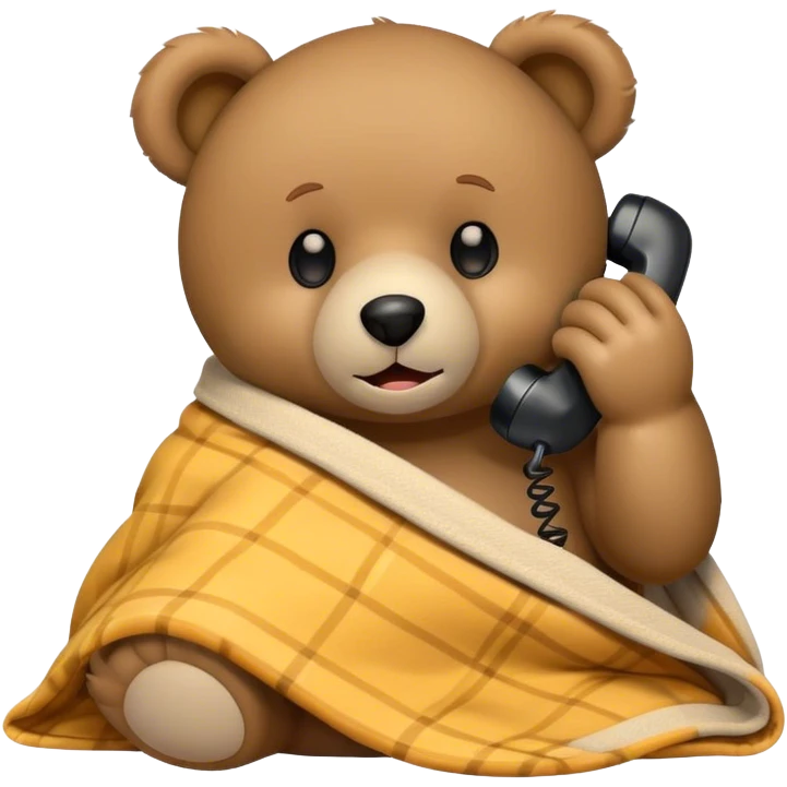 teddy bear cozy in blanket phone call emoji