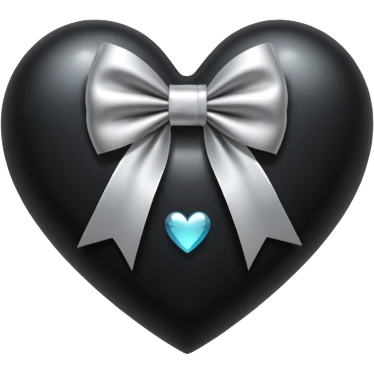 transparent black heart with a silver bow and heart pattern on the bow emoji