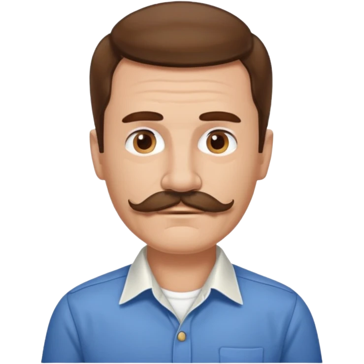 man with mustache, brown hair, 50 years old, shirt, high temple emoji