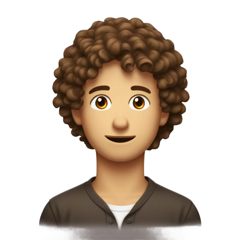 Garçon aux cheveux châtains boucles et aux yeux marrons emoji