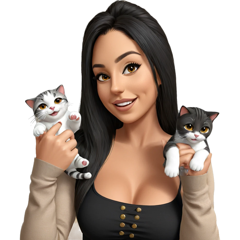 smiling girl with cat emoji