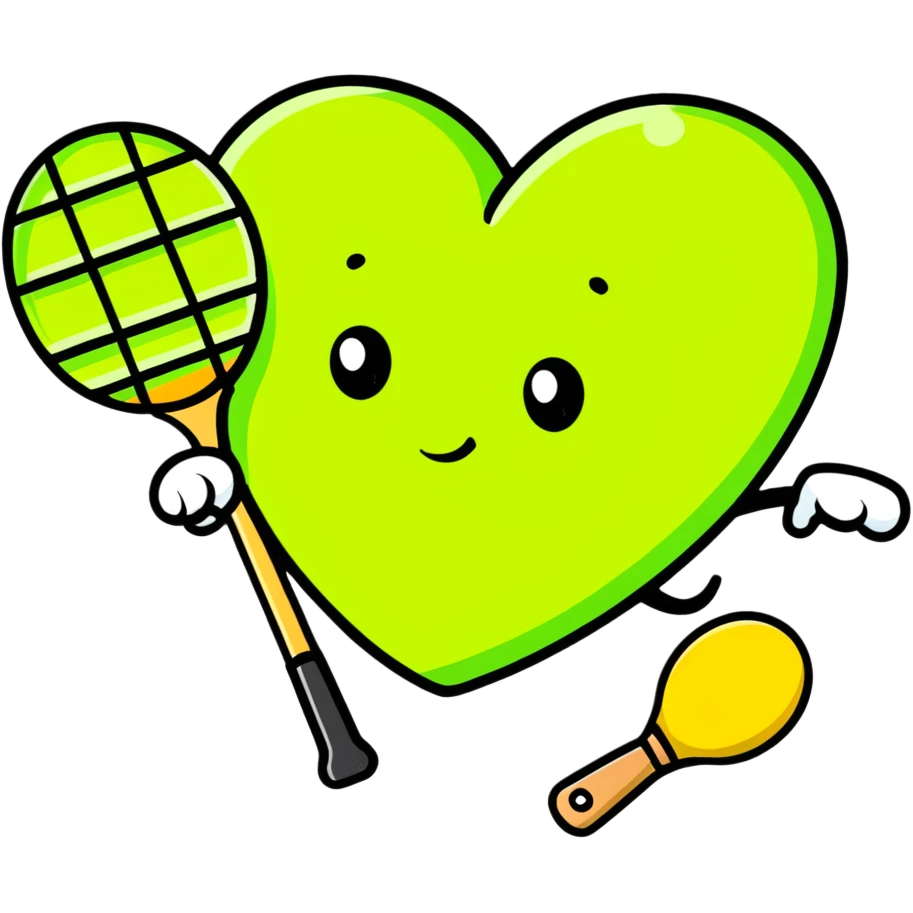lime green heart with pickleball paddle and ball emoji