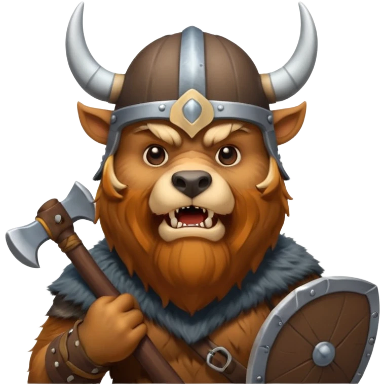 Viking Bear wearing horned helmet growling. holding axe emoji