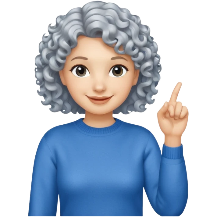 silver, short, wavy-haired with curls, smiling pretty lady, hopeful, pointing finger up


 emoji