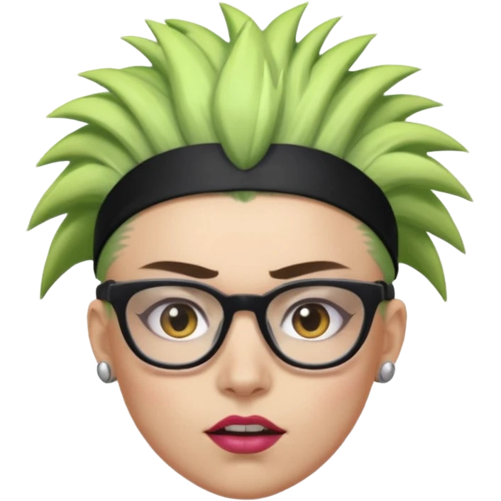 extreme mohawk person face headband glassess excessive makeup glowing hair emoji