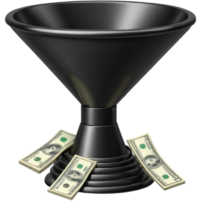 black marketing funnel with dollars at the bottom emoji