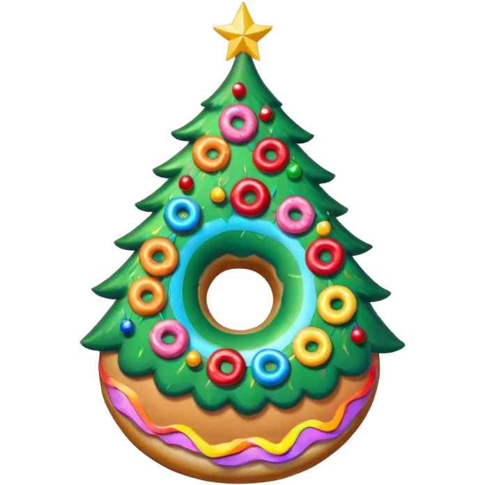 A Christmas tree in rainbow colors with an empty middle like a donut emoji