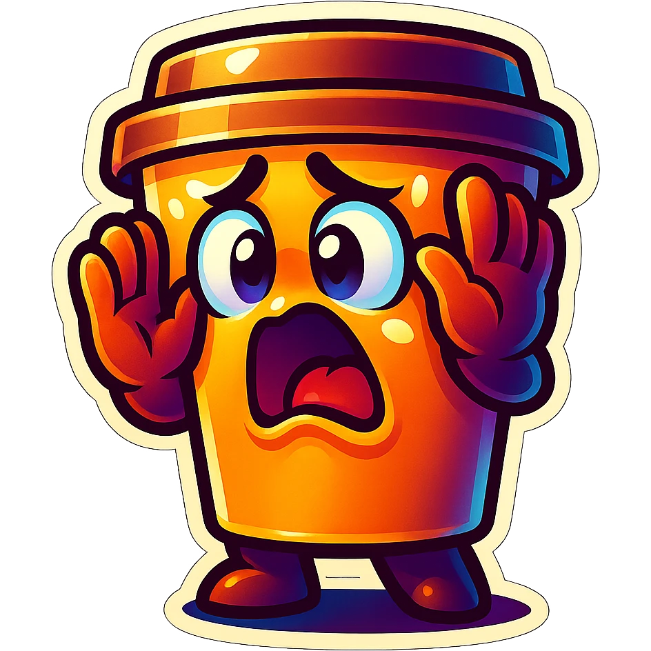 Tall coffee cup, dramatic, hiding, hands up in defense emoji