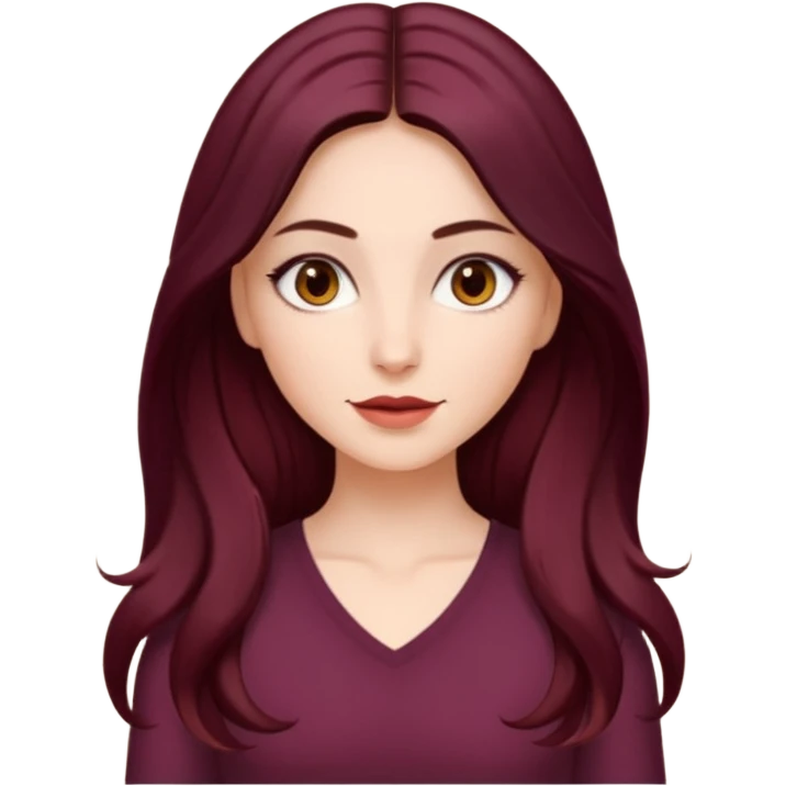 young white woman 
brown almond eyes
Long waist-long hair, center parted
slightly wavy
dark burgundy hair emoji