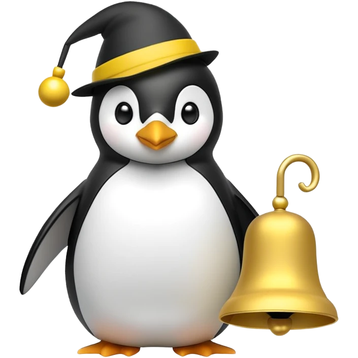 Penguin with yellow hat ringing bell emoji