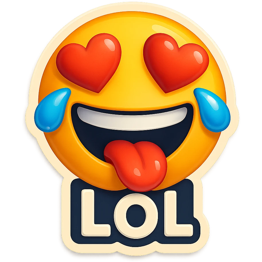 mouth open with tongue out heart shaped eye add the words “ LOL " in White
Laughing crying 😂😂 emoji