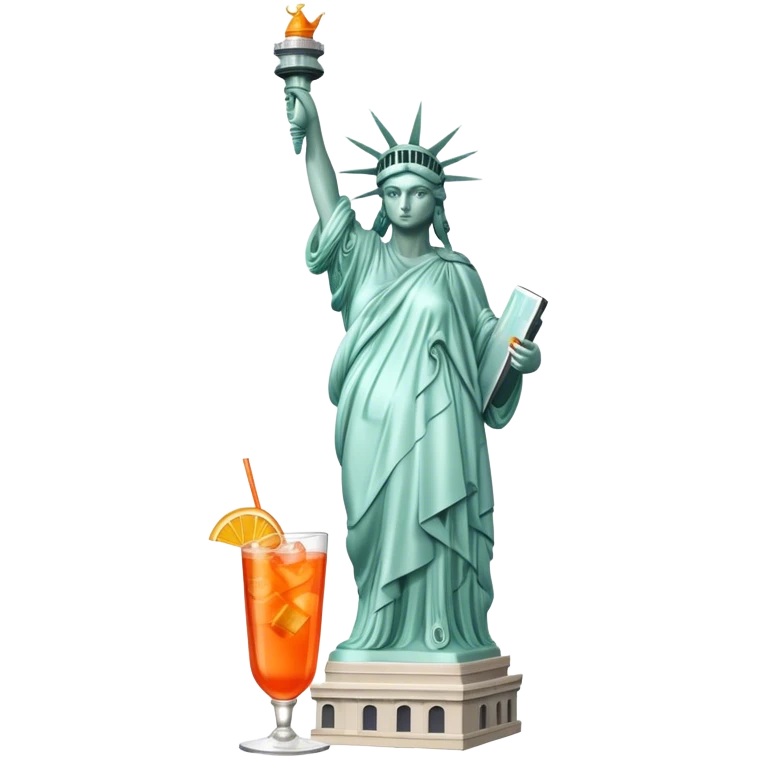 FULL BODY OF STATUE OF LIBERTY WITH AN APEROL SPRITZ COCKTAIL emoji