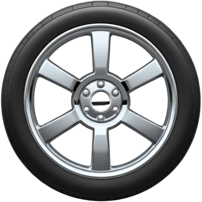A chrome car wheel emoji, polished silver metal rim, smooth circular shape, minimal futuristic design, soft reflections, iOS emoji style, centered on white background, ultra clean look emoji