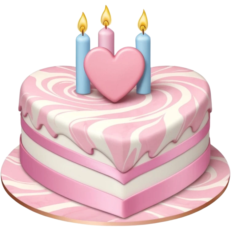 heart shaped birthday cake, pastel pink and white marbled, cute and simple, ribbon decoration, no candle emoji