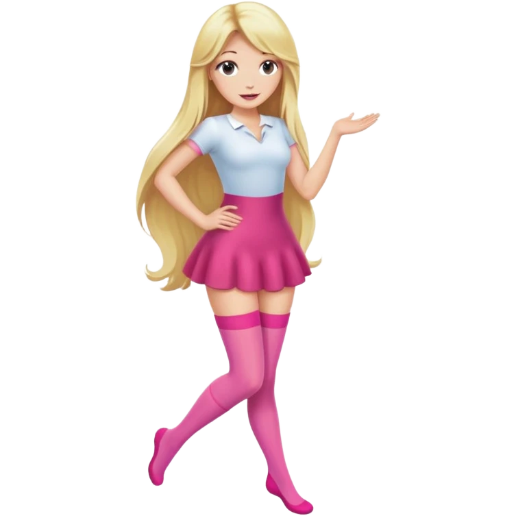 Blonde woman with long hair wearing pink stockings, posing emoji