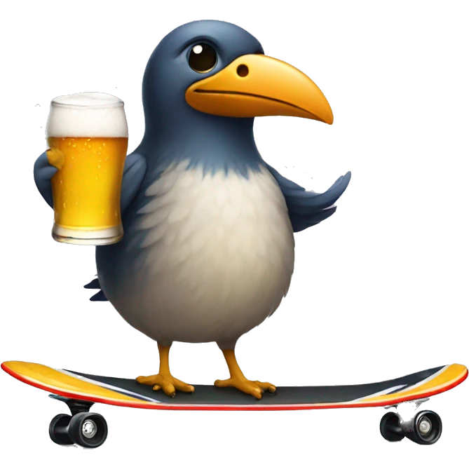 Bird on Longboard drinking Beer  emoji