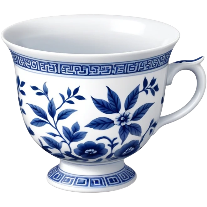 traditional Chinese tea cup with blue and white porcelain design emoji