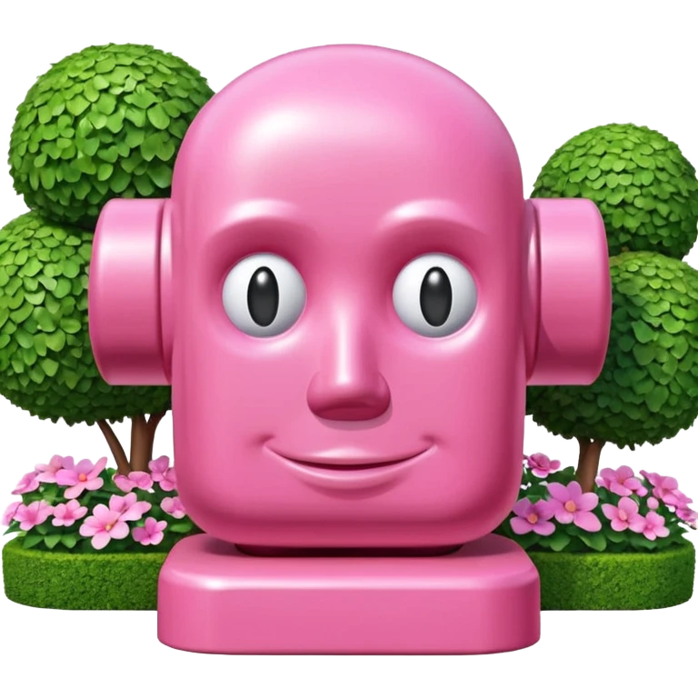 Jeff Koons style pink spam bust sculpture in a garden landscape  emoji
