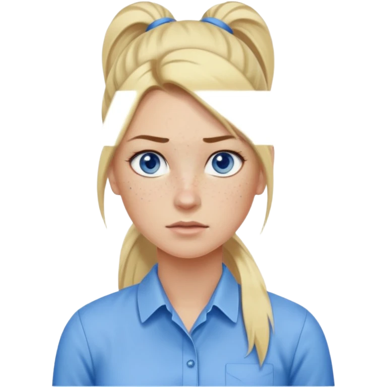 Just a head, blonde hair with lowlights in a ponytail, blue eyes, some freckles, a little older female ready to get some tasks done at work, no bod emoji