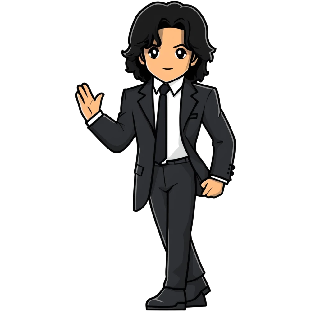 Michael Jackson with longer flowing hair in black suit emoji