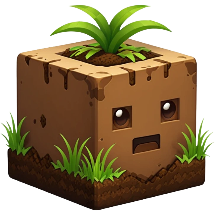 cube of dirt with grass on top, blocky and cute, Minecraft inspired, emoji style emoji