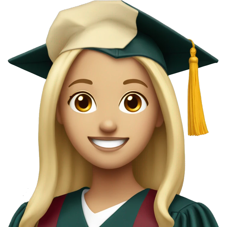 Blonde girl smiling wearing graduation cap with university of Chicago Loyola emoji