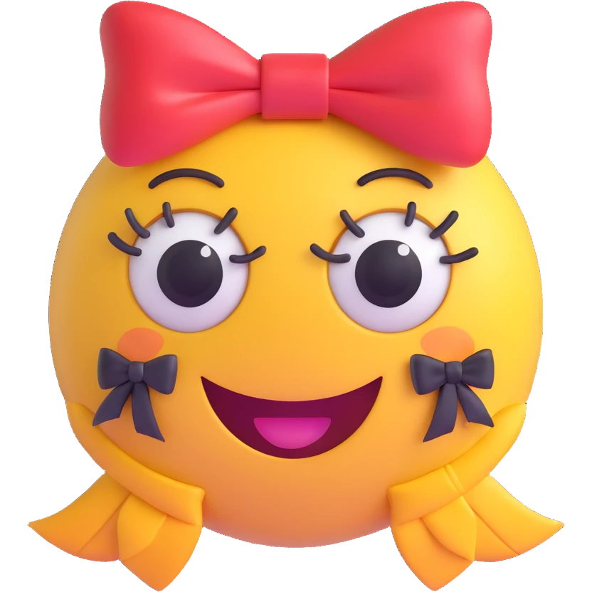 3D smiley emoji, nagy szempillás, masnival, mosolygós, vidám emoji