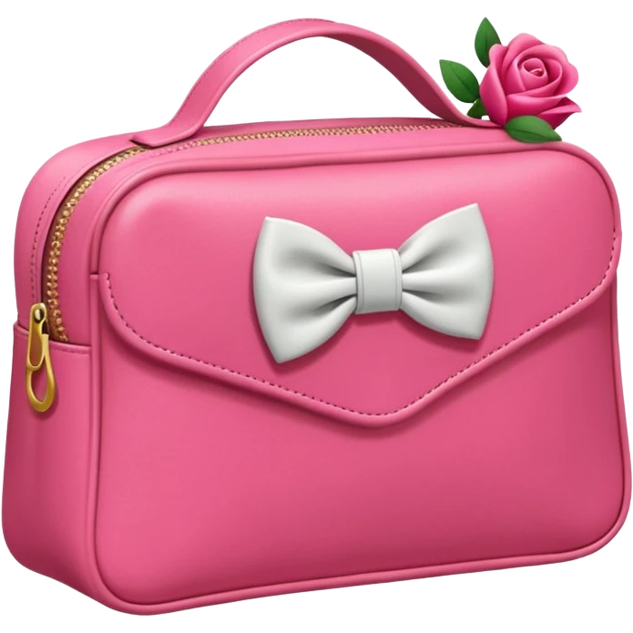 Uma necesserie branca com laços rosas emoji