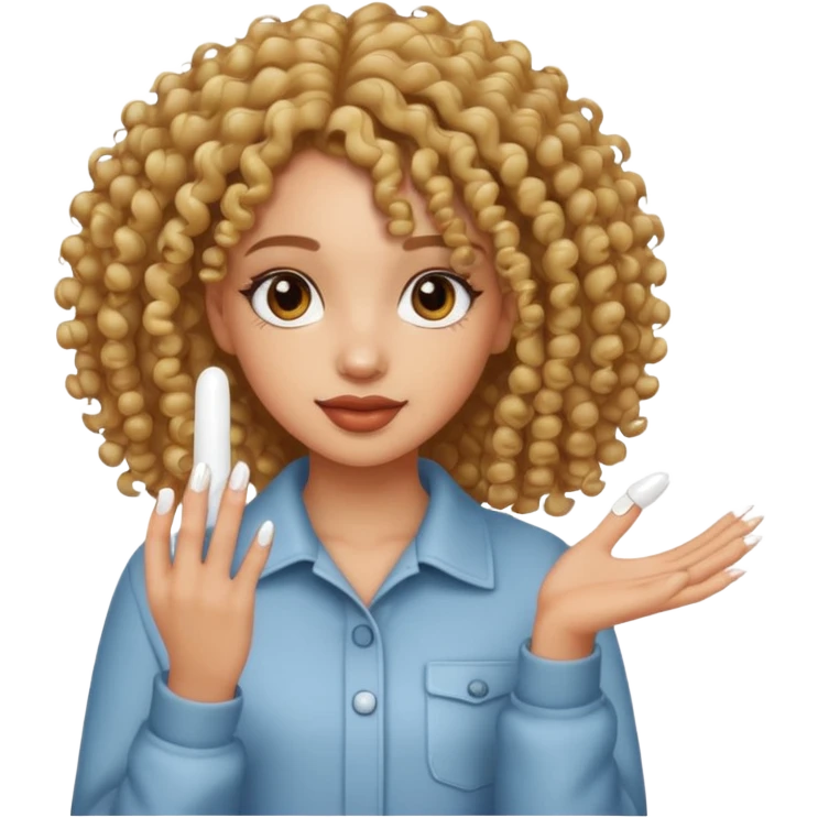 A light skin curly haired girl  w white nails emoji
