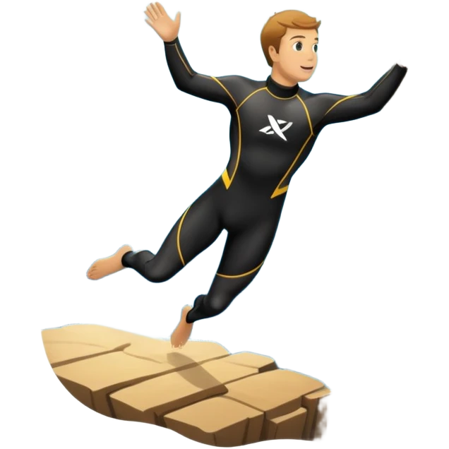 The background features rugged cliffs, clear blue water, and a bright sky, emphasizing the excitement and danger of the sport with a sense of freedom and adventure. A diver mid-air, plunging from a high cliff into the sparkling ocean below.  emoji
