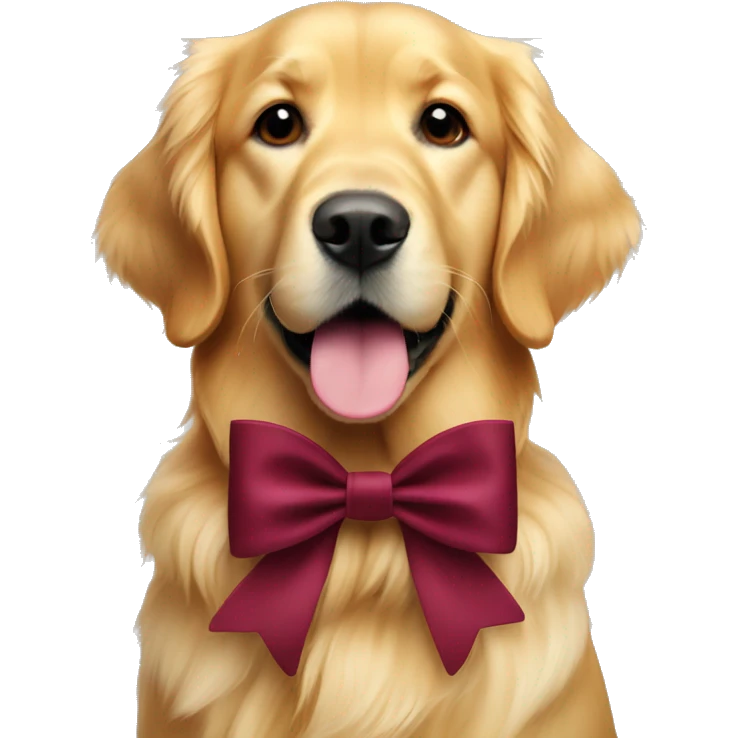 golden retriever with burgundy bow on side of collar emoji