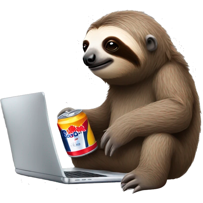 sloth with RedBull can and laptop emoji