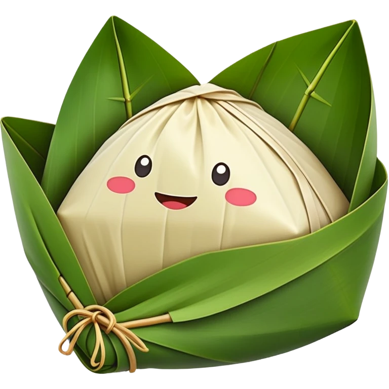 Rice dumpling Zongzi wrapped in bamboo leaves, simplified emoji style with bold outlines and bright colors, cartoon style sweet glutinous rice treat emoji