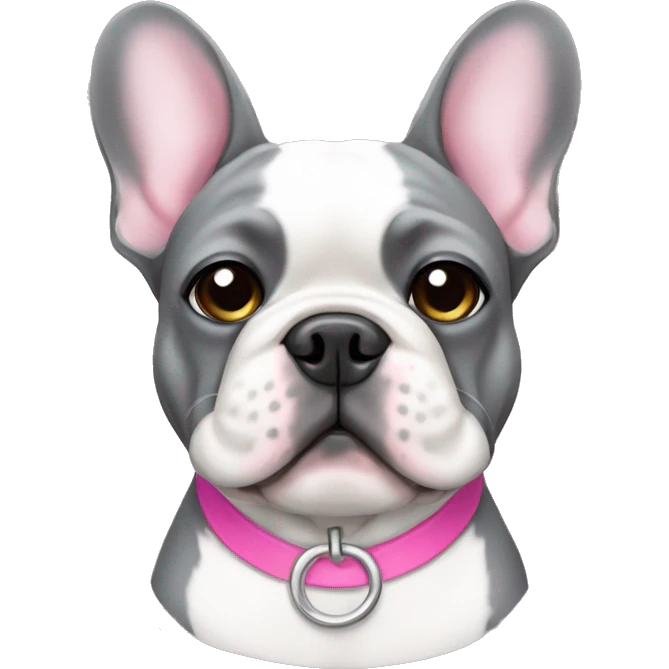 Grey and white French bulldog with pink collar emoji