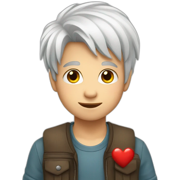 Boy-with-white-hair-give-a-heart-sign emoji