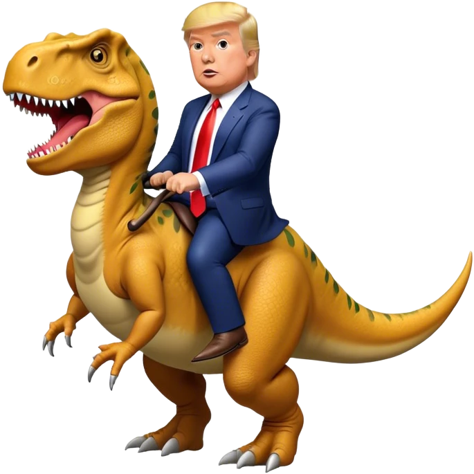 Donald Trump riding wild T-rex emoji