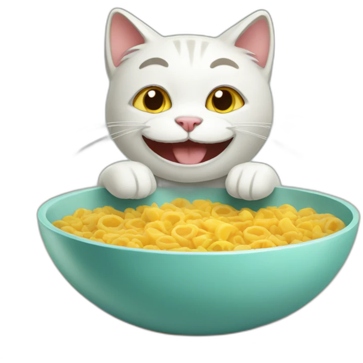 happy cat eating in the bowl emoji