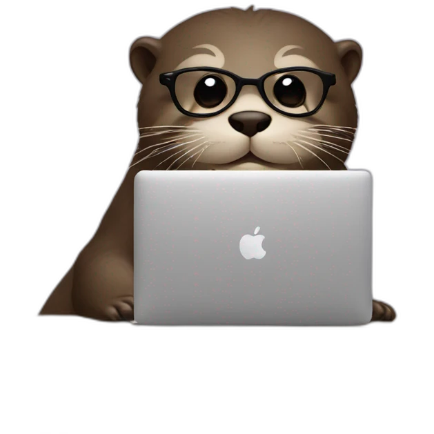 otter with glasses lean against a pillow while using a macbook emoji