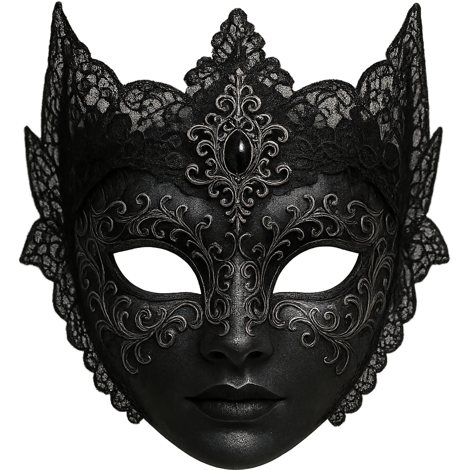 Aristocrat goth mask, black lace, silver filigree, mysterious and elegant emoji