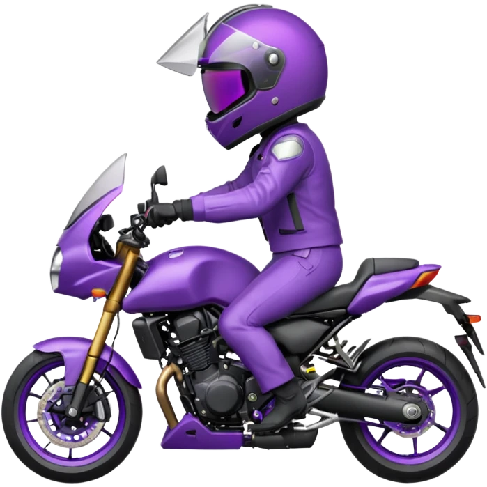 Créer un emoji avec une moto mt07 sport noir mate / violet iridescent très foncé. Avec une pilote dessus visière violet sombre faceless, bulle de la moto violet. Avec fond arrière violet, tenue complète casque inclus violet  emoji