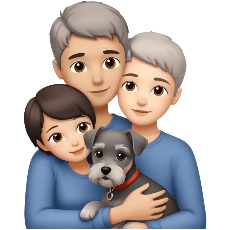 a shorthair girl with her husband hugging a Schnauzer emoji