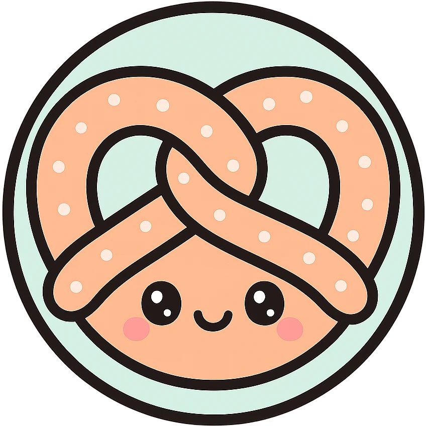little alchemy style icon
subject: pretzel
border: medium-black
shape: round, circular
background: white
style: full color fill with medium black outlining emoji