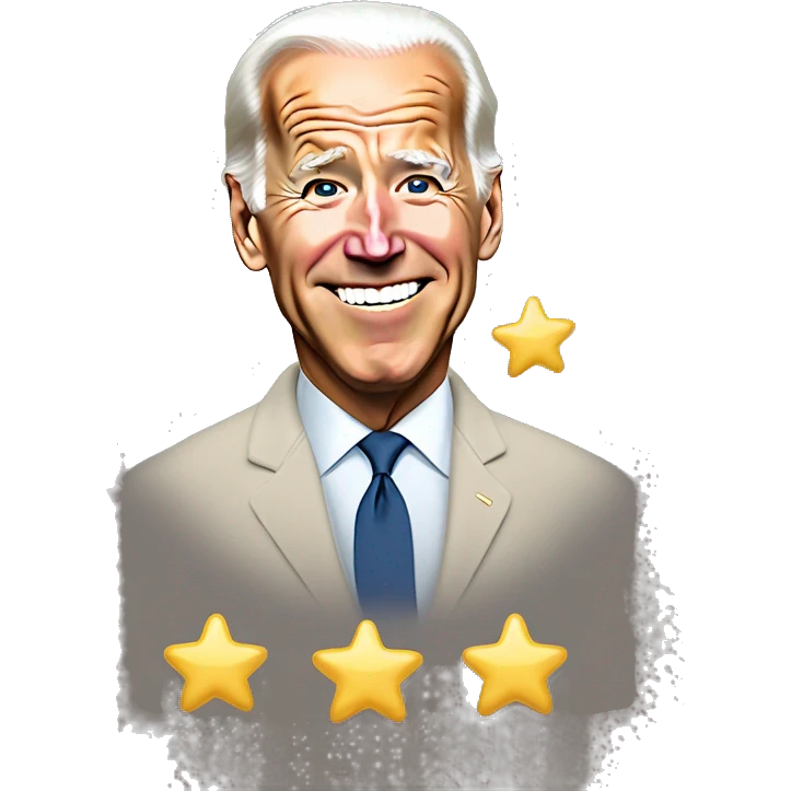 Joe Biden wearing an oversized sweatshirt that has printed on it, “I answered all the questions”.   There is a gold star above and to the right of the words sand underneath it are the words , “ good job” in cursive font.  emoji