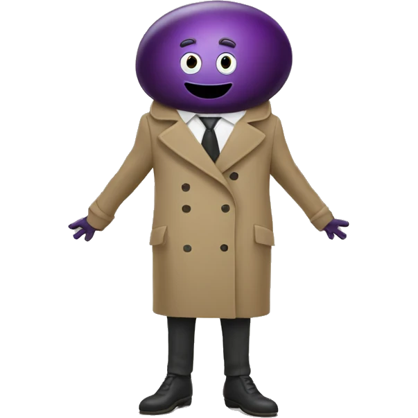 Eggplant with a arms and legs and a trench coat emoji