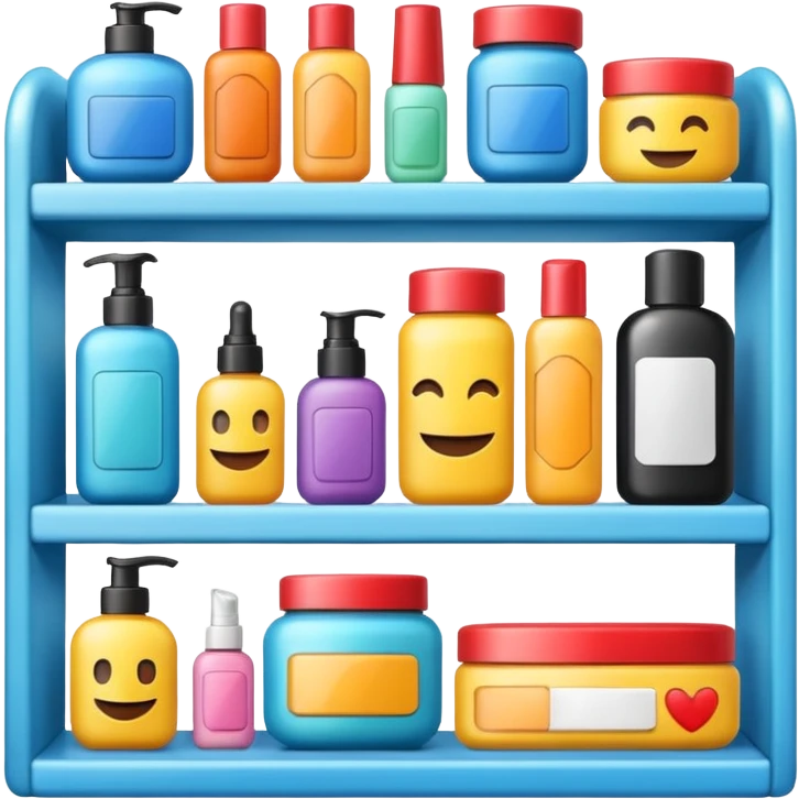 emoji of front view beauty product shelf with last item with brand label emoji