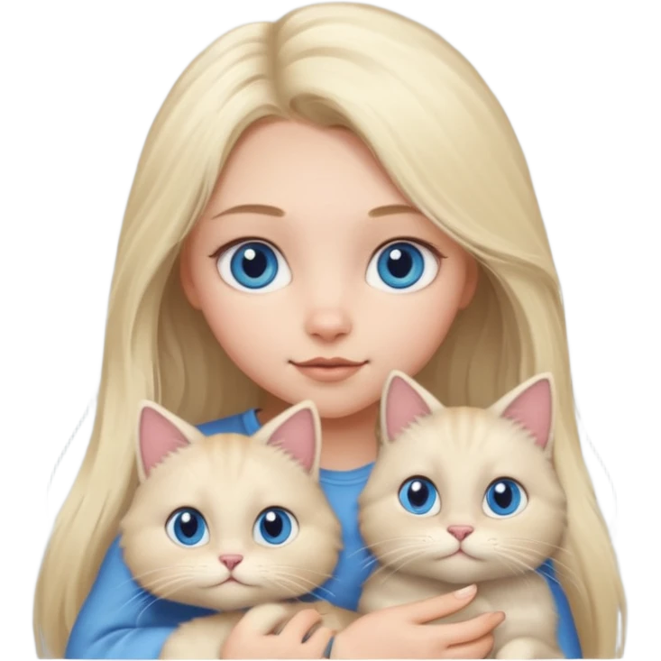 blonde girl with long blonde hair and blue eyes with chubby gray cat emoji