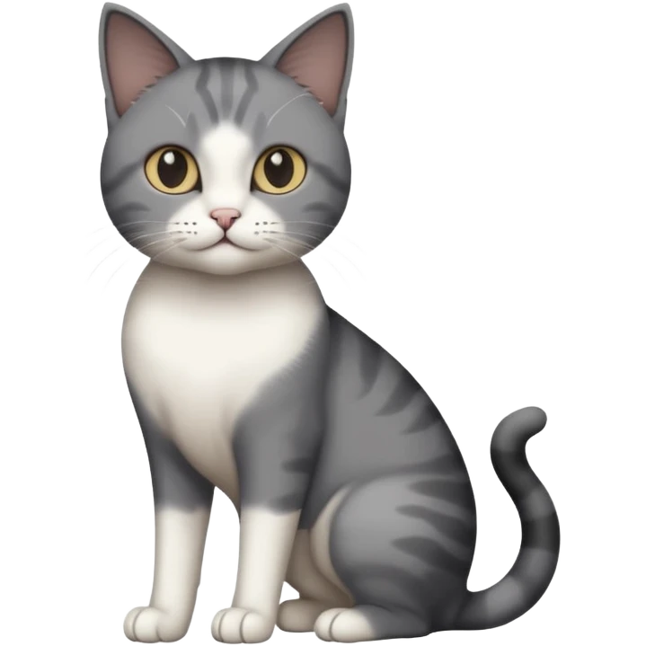 full body half dark grey and half white cat with white front legs emoji